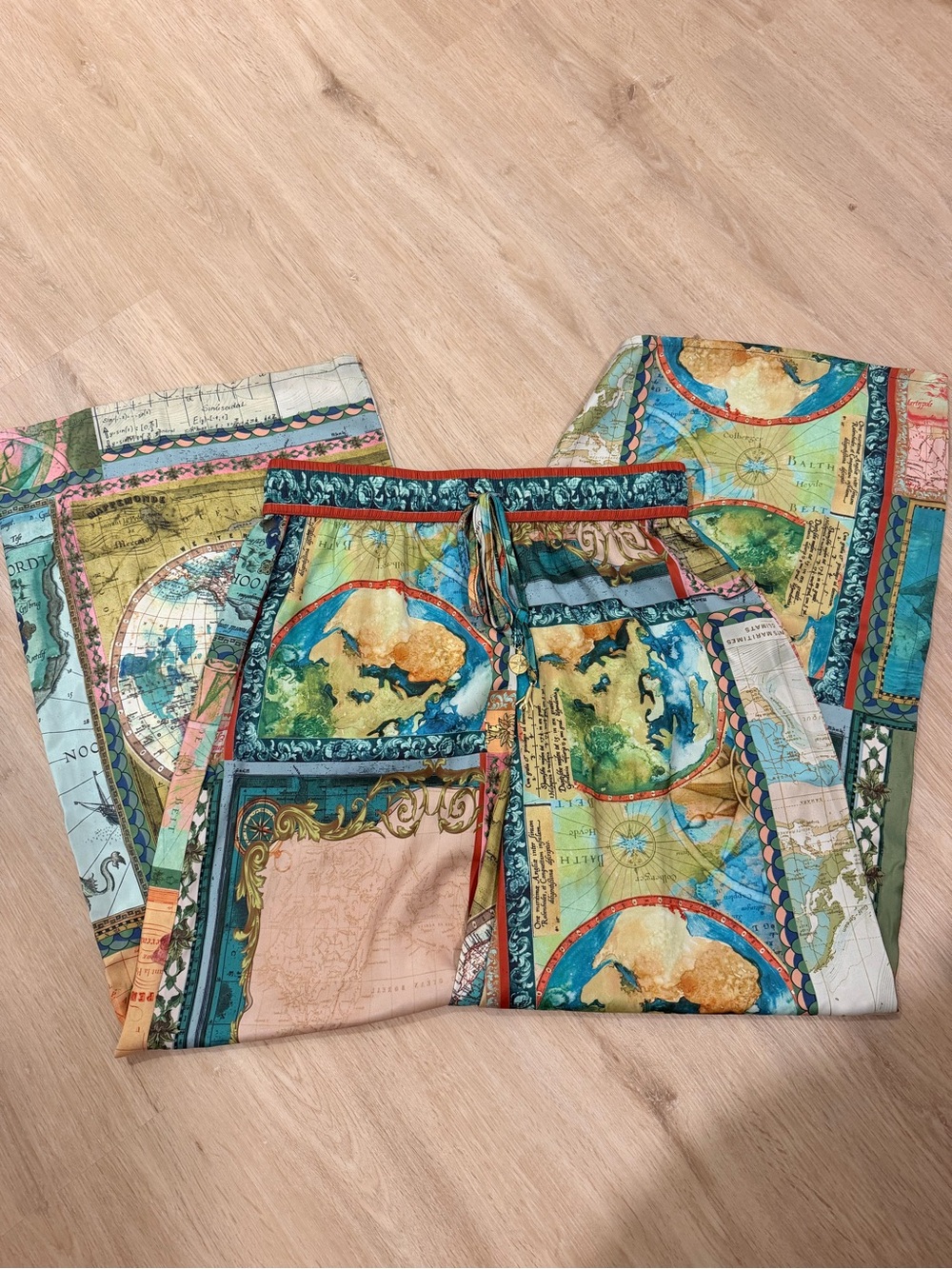 Rachel Zoe women’s Map-Print Casual Bottoms in Turquoise, Green & Peach